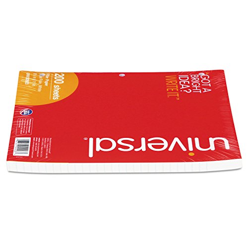 Universal 20923 Filler Paper, 8 1/2 x 11, Wide Rule, White, 200 Sheets/Pack