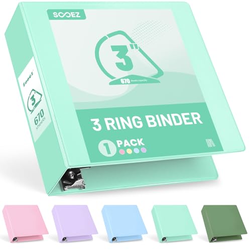 Sooez BinderX Extra Durable 3 Inch 3 Ring Binder, D-Ring Large Binders, Holds 670 Sheets of 8.5x11 Paper, Customizable View Cover with Inside Pockets, Heavy Duty 3 Ring Binder for School, Light Green - color: Light Green, size: 3 inch