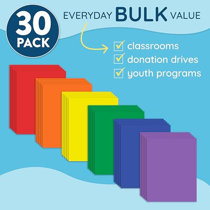 Blue Summit Supplies 30 Plastic 2 Pocket Folders with Prongs, Assorted | Durable 0.35mm poly, 2 pockets, for school, office, and report organization