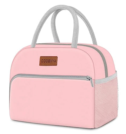 Coobiiya Lunch Bag for Women Men, Insulated Reusable Picnic Bag, 10.8"L x 6.3"W x 8.85"H, Pink - color: Pink