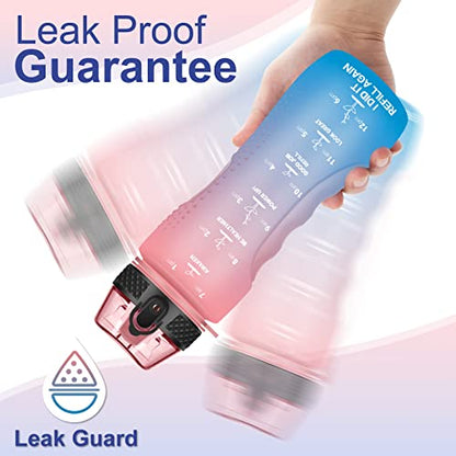 24 OZ Motivational Kids Water Bottle With Time Marker,Straw Lid,Leak Proof, Tritan BPA Free Sports Water Bottle Pink-Blue(1 Lid) - color: Pink Blue