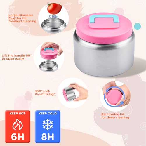 MAISON HUIS Bento Box for Kids with 8oz Soup Thermo, Insulated Lunch Bag & 17oz Water Bottle, 2-Compartment Bento Box with Built-In Ice Pack, Leak-Proof & BPA-Free (Pink) - color: Pink