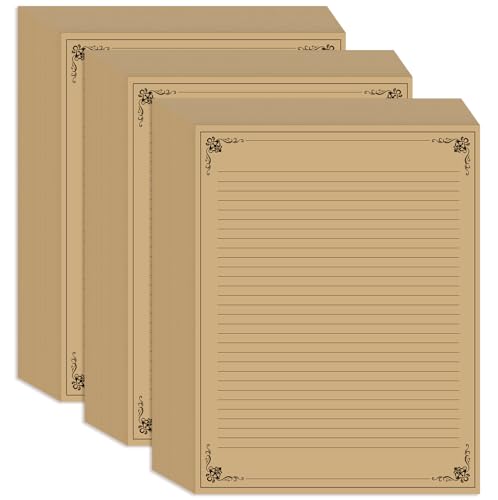 (3-Pack) Vintage Lined Paper - 150 Sheets Stationary Paper for Writing Letters, 100gsm, Stationery for Writing Letters, Invitations, Stationery Writing Papers, 8.5'' x 11'', Brown - color: Brown, size: 3-Pack