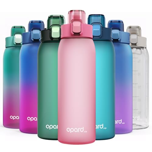Opard Zip 30oz Plastic Water Bottle Dishwasher Safe, Leakproof Flip-Top Lid, BPA Free Tritan, Wide Mouth Reusable Sports Water Bottle for Gym Hiking Commuting Outdoor Travel and School - color: Sakura Pink, style: 30 Ounces