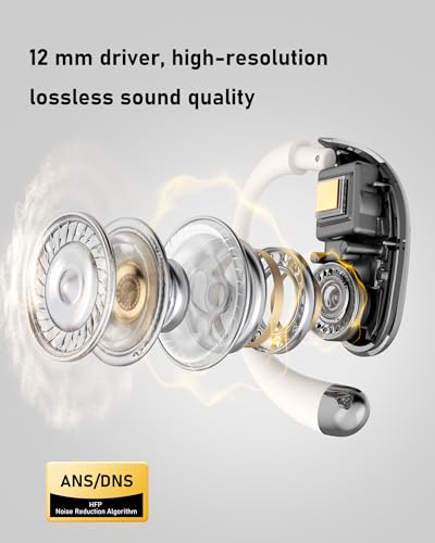 Open Ear Headphones Bluetooth 5.4, 62H Playtime, Air Conduction Wireless Earbuds with Ergonomic Earhooks, ENC Mic,IPX5,Physical Buttons, Comfort-Fit for Running, Cycling, Workouts - color: White