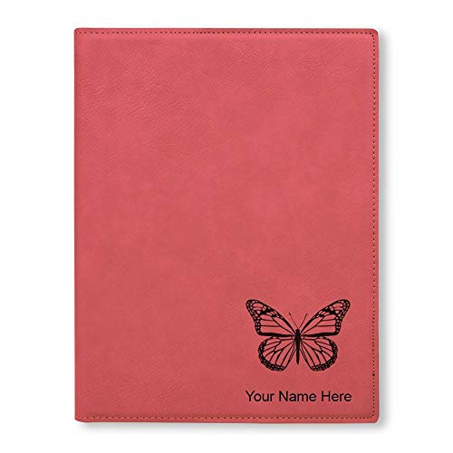 Small 7" X 9" Portfolio Notepad, Monarch Butterfly, Personalized Engraving Included (Pink) - color: Pink, size: Small 7 X 9