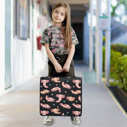 Cute Axolotl Black Print Custom Zipper Binder Bag 3 Ring with Shoulder Strap & Handle Personalized Binder Bag Expandable File Folder for School - color: Multi-cute Axolotl Black