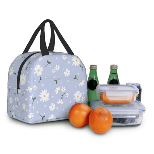 Nerxy Insulated Lunch Box Daisy Flower Lunch Bag Spring Floral Reusable Bag Flowers Blue Cooler Tote Bags for Kids Teens Adults Girls Boys Picnic Travel Work School - color: Daisy Blue
