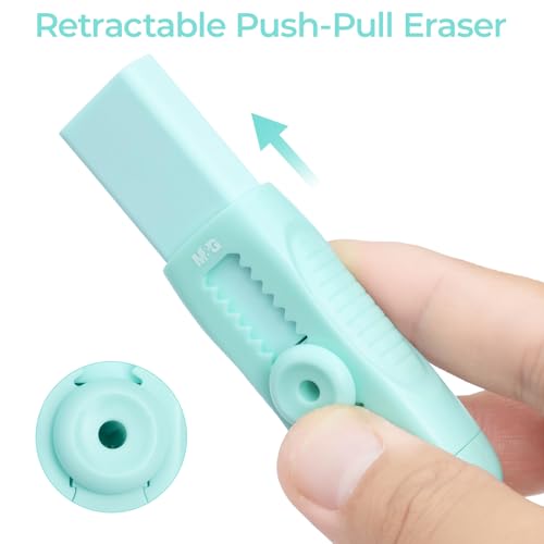 M&G 4 Pcs Cute Erasers for Kids Sliding Retractable Pencil Erasers, Push Pull Design Cute Erasers Stationery Supplies for Kids Back to School Supplies for Office - color: Purple + Pink + Blue + Green