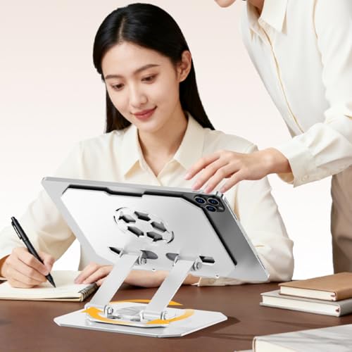 Double Axises Height Adjustable Foldable Tablets Holder with Rotating Base Carbon Alloy Design - color: Pink