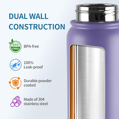 GOPPUS Insulated Water Bottle 20oz Stainless Steel BPA-Free Sports Bottle Ideal for School and Travel Silicone Spout Lid Prevents Leaks, Sweat, and Dust (Purple) - color: Purple