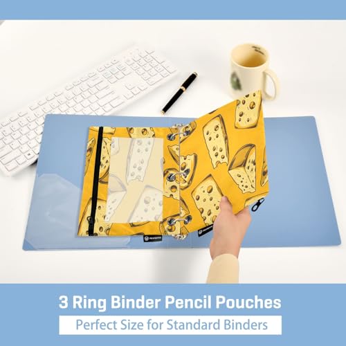 SUABO Cheese Color Pattern Pencil Pouch for 3 Ring Binder, 2 PCS Binder Pencil Pouch with Zipper, Clear Window Zipper Pencil Case Pencil Bags for Office Supplies - color: Cheese