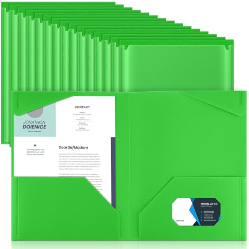 Henoyso 36 Pack Fruit Green Plastic Folders with Clear Front Pockets Heavy Duty File Folders with 2 Pockets and Card Slot for Student Communication School Office Presentation Report - color: Fruit Green
