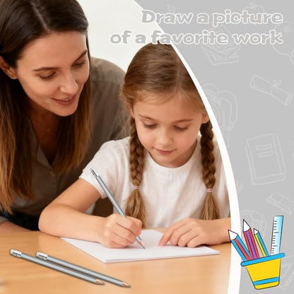 60 PCS Silver Pencils Bulk with Eraser, Pre-Sharpened HB Pencils for Writing & Drawing, School Supplies for Kids Homework, Tests, Art Crafts & Teacher Grading (Silver) - color: silver