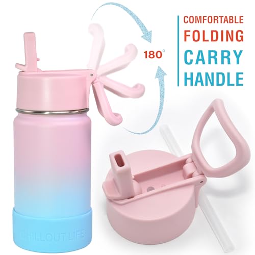 CHILLOUT LIFE 12oz Kids Insulated Stainless Steel Water Bottle with Leak Proof Straw Lid & 144 Stickers - color: Cotton Candy, style: 12 oz