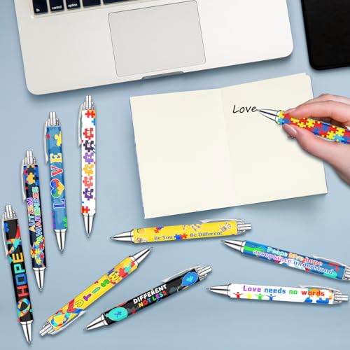 Idealmuzik Autism Awareness Ballpoint Pens, 10 Pack – Inspirational Quote Pens with Puzzle & Heart Designs, Encouraging Writing Pens for Office, School, Events & Everyday Use - style: Autism