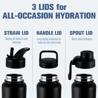 OLDLEY 32 oz Insulated Water Bottle With Straw, Stainless Steel Sports Water Cup Flask with 3 Lids(Straw, Spout and Handle Lid) Double Walled Travel Thermal Canteen Mug,Lavender Mist - color: Lavender Mist, size: 32 Ounces