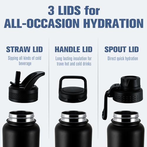 OLDLEY 24 oz Insulated Water Bottle With Straw, Stainless Steel Sports Water Cup Flask with 3 Lids(Straw, Spout and Handle Lid) Double Walled Travel Thermal Canteen Mug,No Silicone Base, Lavender Mist - color: Lavender Mist, size: 24 Ounces