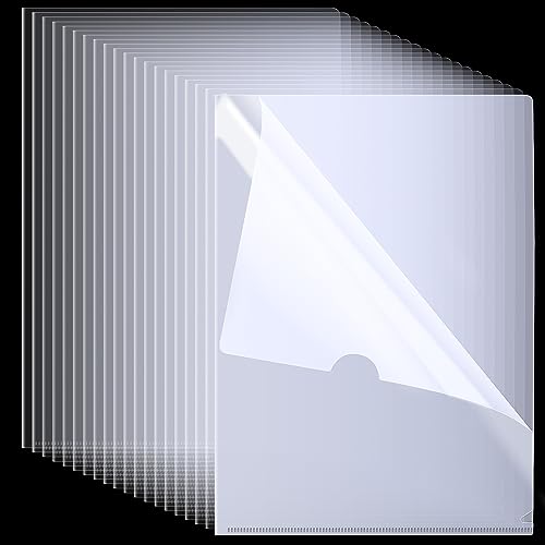 50 Pack Clear Folders for Documents Plastic Folders Transparent L-Type Plastic Sleeves for Letter Size A4 Paper Ideal for School and Office Supplies - size: 50-Pack Clear File Folders