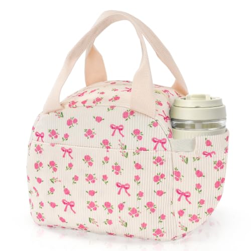 Insulated Lunch Bag for Women, Reusable Corduroy Lunch Box Tote for Work & Office, Portable Leakproof Cooler Bag Roomy Adult Lunch Bags for Travel, Picnic & Daily Meals, Beige Rose - color: Beige Rose, size: M
