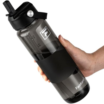 Fanhaw 32 oz Clear Water Bottle with Straw Lid - Tritan, BPA-Free, Lightweight, Wide Mouth, Leak-Proof, Perfect for Gym, Travel, School, Office, and Sports(Black) - color: Black
