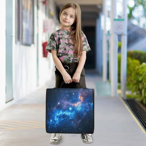 3 Ring Zipper Binder Galaxy Binder Organizer Portfolio with File and Shoulder Strap & Handle Large Capacity File Folder - color: Galaxy