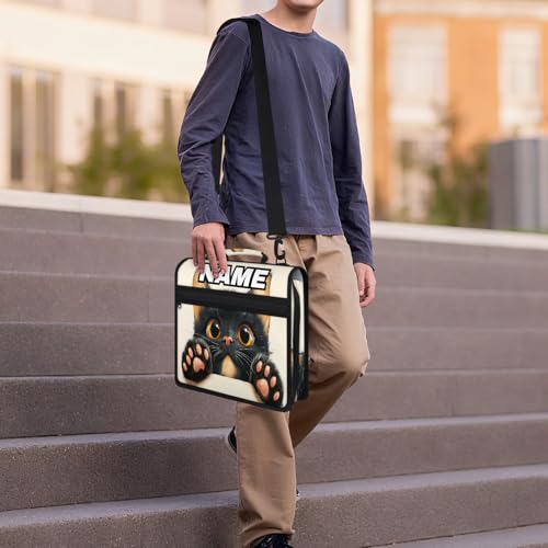 Custom Zipper Binder Fluffy Black Cat 3 Ring Binder 1.5 Inch Expanding Pockets File Folder Large Capacity Document Organizer Bag with Handle and Strap - color: Multi 1