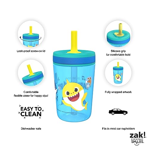 Zak Designs Baby Shark Kelso Tumbler Set, Leak-Proof Screw-On Lid with Straw, Bundle for Kids Includes Plastic and Stainless Steel Cups with Bonus Sipper (3pc Set, Non-BPA) (Pack of 12) - color: Baby Shark, size: 3 Piece Set (Pack of 12)