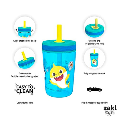 Zak Designs Baby Shark Kelso Tumbler Set, Leak-Proof Screw-On Lid with Straw, Bundle for Kids Includes Plastic and Stainless Steel Cups with Bonus Sipper (3pc Set, Non-BPA) (Pack of 12) - color: Baby Shark, size: 3 Piece Set (Pack of 12)