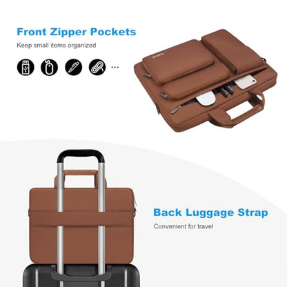 MOSISO Laptop Shoulder Bag 15.6 inch, 15-15.6 inch Computer Bag | Compatible with MacBook Pro 16 inch, HP, Dell, Lenovo with 2 Raised&1 Flapover&1 Horizontal Pocket&Handle&Belt, Caramel Brown - color: Caramel Brown, size: 16 inch