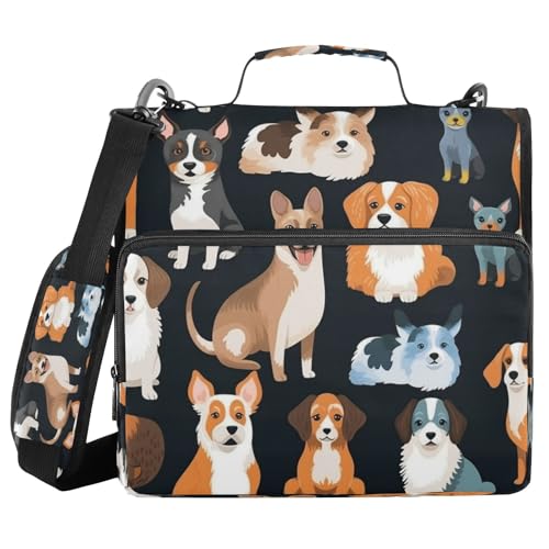 3 Ring Zipper Binder With Shoulder Strap Documents Storage Organizer Animal Dog - color: Animal Dog
