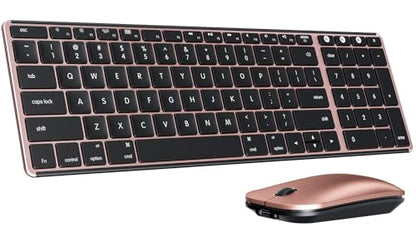 seenda SKM64-2 Bluetooth Keyboard and Mouse Combo for Mac, MacBook and iPad | 3-device Bluetooth switching, rechargeable, quiet keys/clicks, compact slim design for office and home use, Black & Rose Gold - color: Black & Rose Gold
