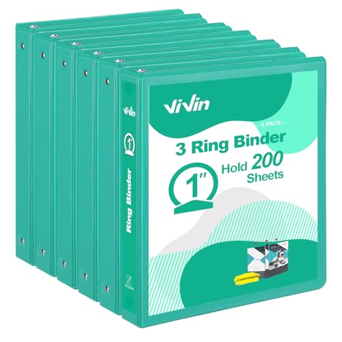 ViVin 1 Inch Round Ring View Binder for Durability, Standard 3 Ring Binder for 200 Sheets of US Letter Size Paper, PVC-Free, 6-Pack (Lake Green) - color: Lake Green, size: 1 Inch, style: 6 pack