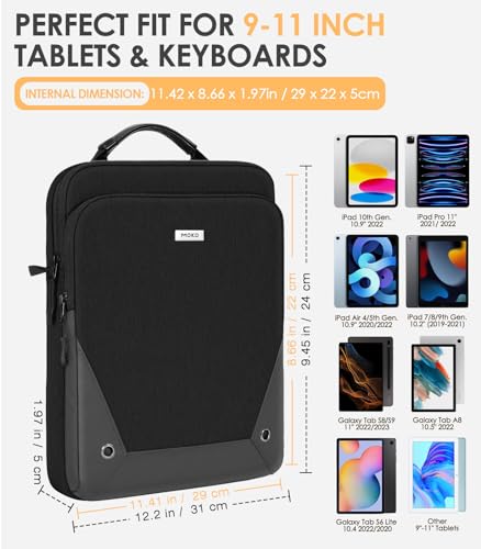 MoKo 9-11 Inch Tablet Sleeve Bag 360° Protetive Carrying Case Compatible with iPad 10th 10.9, iPad Air 5/4th 10.9, iPad 9/8th 10.2, iPad Pro 11, Tab S8/S9 11, with Handle and Shoulder Strap, Black - color: Black & Gray