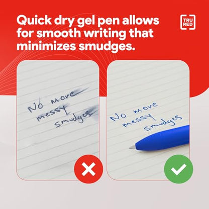 Staples TRU RED Retractable Gel Pens, Medium Point 0.7mm, Blue Ink, 12 Pack - Quick-Dry Pens for Smooth, Smear-Free Writing - color: Blue, size: 12 Pack, style: Medium Point