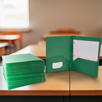 School Smart 2-Pocket Poly Folders with Fasteners, Green, Pack of 25 - color: Green, style: Fasteners