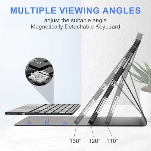IVEOPPE Keyboard Case for Xiaomi Pad 8/8 Pro/Pad 7/7 Pro 11.2 Inch Trackpad | Magnetic Detachable Wireless Bluetooth Keyboard, Multi-Touch Trackpad, Pencil Holder, Stain Resistant Cover, Rechargeable - color: Black(Non-Backlit Keyboard)