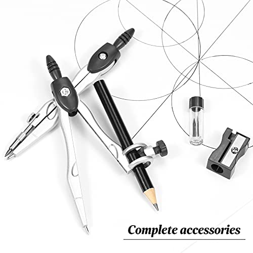 Unjoo Math Geometry Kit Sets 10 Piece Student Supplies, Compass Set, Black | Shatterproof Storage Box,Rulers,Protractor,Compass,Eraser,Pencil Sharpener,Lead Refills,for Classroom - color: Black1