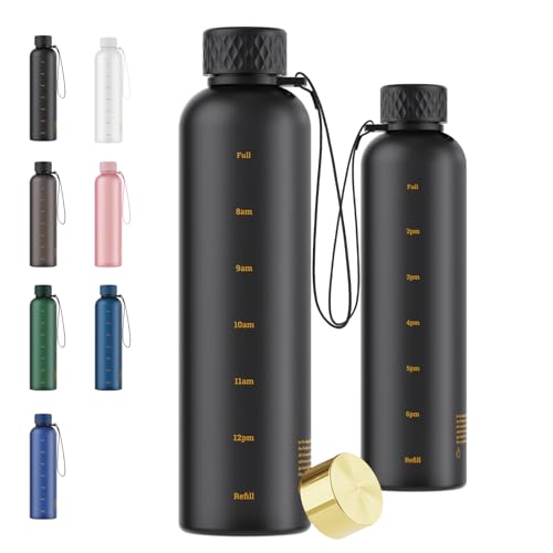 Sursip 32 oz Motivational Water Bottle with Time Marker, 1 Pack – Slim Tritan Water Bottles with Strap, Leakproof & Shatterproof Gym Bottles, Fits Cup Holder for Travel, School & Daily Hydration - color: Black, size: 32 Ounces