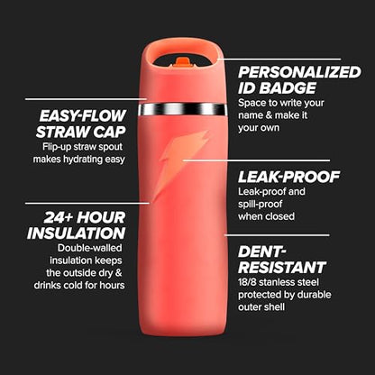 Gatorade 'Overtime' 22oz Stainless Steel Water Bottle, Straw Cap, Blue (Pack of 6) - color: Light Blue, size: 22 Ounces (Pack of 6), style: Straw Cap