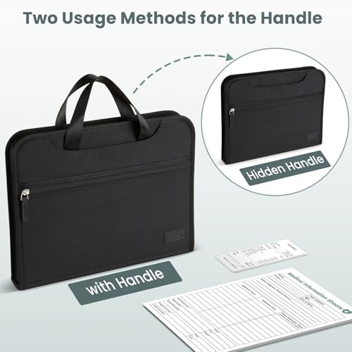 Sooez Heavy Duty Accordion File Organizer with Hidden Handle, Portable 12 Pockets Expanding File Folders, Cloth Monthly Bills Receipt Organizer for Letter/A4, School Classroom Home & Office Supplies | 12 Pockets, Expanding Important Document Folder, Cloth