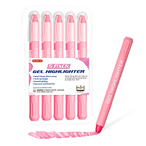 Shuttle Art 5 Pack Pink Gel Highlighters,Bible Highlighters,No Bleed Through, Bible Journaling Supplies,Great for Journaling, Highlighting and Studying - color: Pink