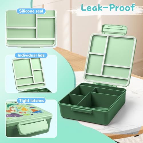 REDSHELL Bento Lunch Box for Kids Set, Leakproof Food Jar Pail with Insulated Bag, Toddler Snack Container Lunchbag for Girls Daycare, Back to School Lunchbox Kit, Includes Bottle Holder Strap, Green