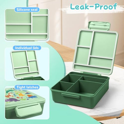 REDSHELL Bento Lunch Box for Kids Set, Leakproof Food Jar Pail with Insulated Bag, Toddler Snack Container Lunchbag for Girls Daycare, Back to School Lunchbox Kit, Includes Bottle Holder Strap, Green
