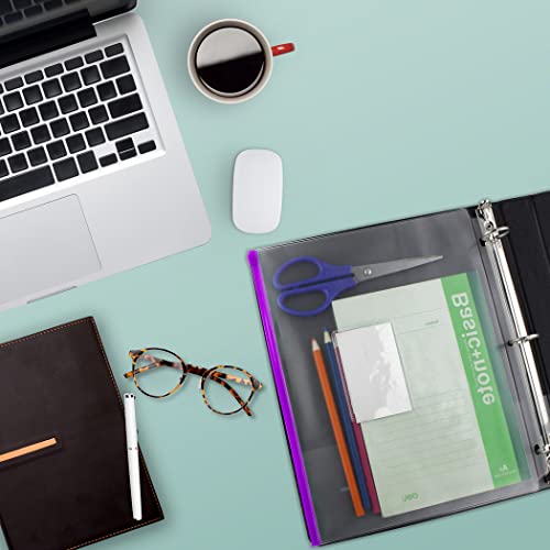 YoeeJob 8 Packs 3-Hole Clear Zipper Binder Pockets, Binder Insert Pages with Card Slots Suitable for School or Office to Organize Document, Black - color: Black-8 Packs