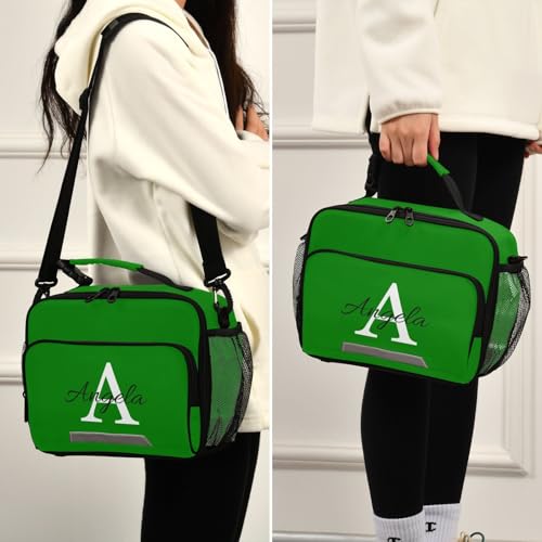 Custom Student Lunch Bag for Boys Girls Green Solid Color Personalized Name Lunch Box Insulated Cooler Bag for School Picnic Office - color: Multi25