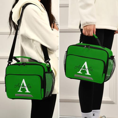 Custom Student Lunch Bag for Boys Girls Green Solid Color Personalized Name Lunch Box Insulated Cooler Bag for School Picnic Office - color: Multi25