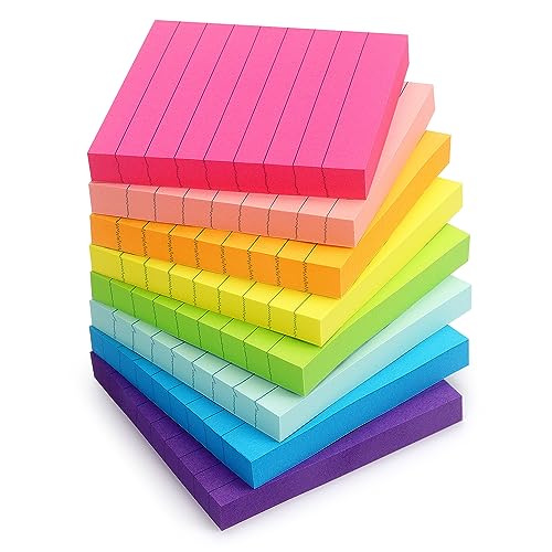 Eastern Wolf 8 Pads Lined Sticky Notes 3x3 Sticky Notes with Lines Self-Stick Note Pads 8 Bright Multi Colors, 85 Sheets/Pad - color: 3x3 8 Pads