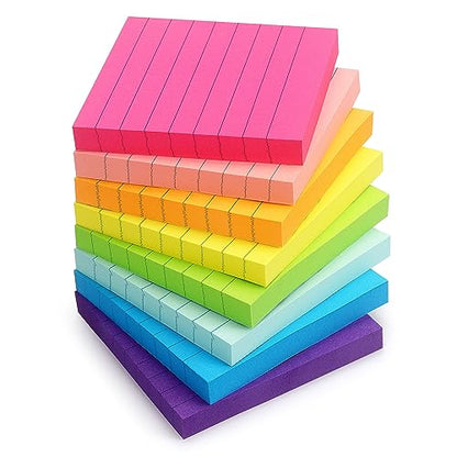 Eastern Wolf Lined Sticky Notes 3x3in, 8 Pads, Bright Colors, 85 Sheets/Pad | Self-Stick & Removable, Office/School/Home Use - color: 3x3 8 Pads