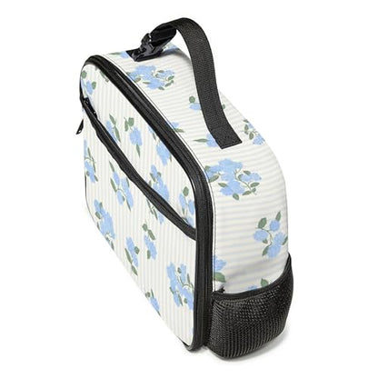 WOBAGMEN Large Lunch Box, Insulated Reusable Lunch Bag with Water Bottle Holder Portable Waterproof Leakproof Lunch Tote Bag Cute Lunch Box(Hydrangea Stripe) - color: Hydrangea Stripe